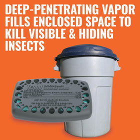 Outdoor trash bin setup with Terro Garbage Guard for pest protection.