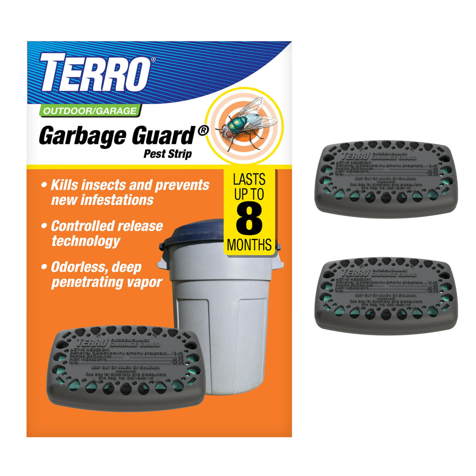 Terro Garbage Guard pod installed inside lid helps deter pests in outdoor trash cans.