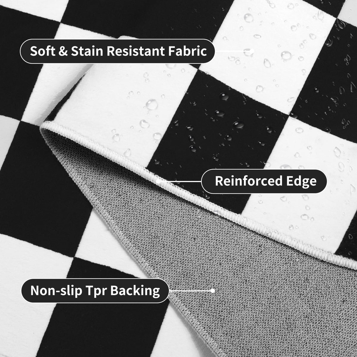 Terrug low-pile surface resists wear and fits under doors smoothly.