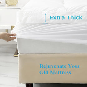 TESIONE Queen Mattress Topper breathable fabric highlighting cooling touch for warm nights.