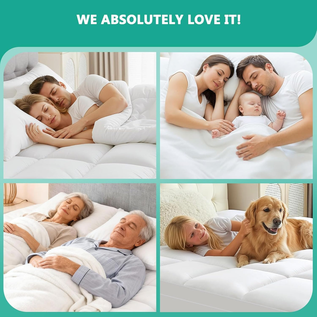 TESIONE Queen Mattress Topper unboxed, revealing immediate loft and puff.