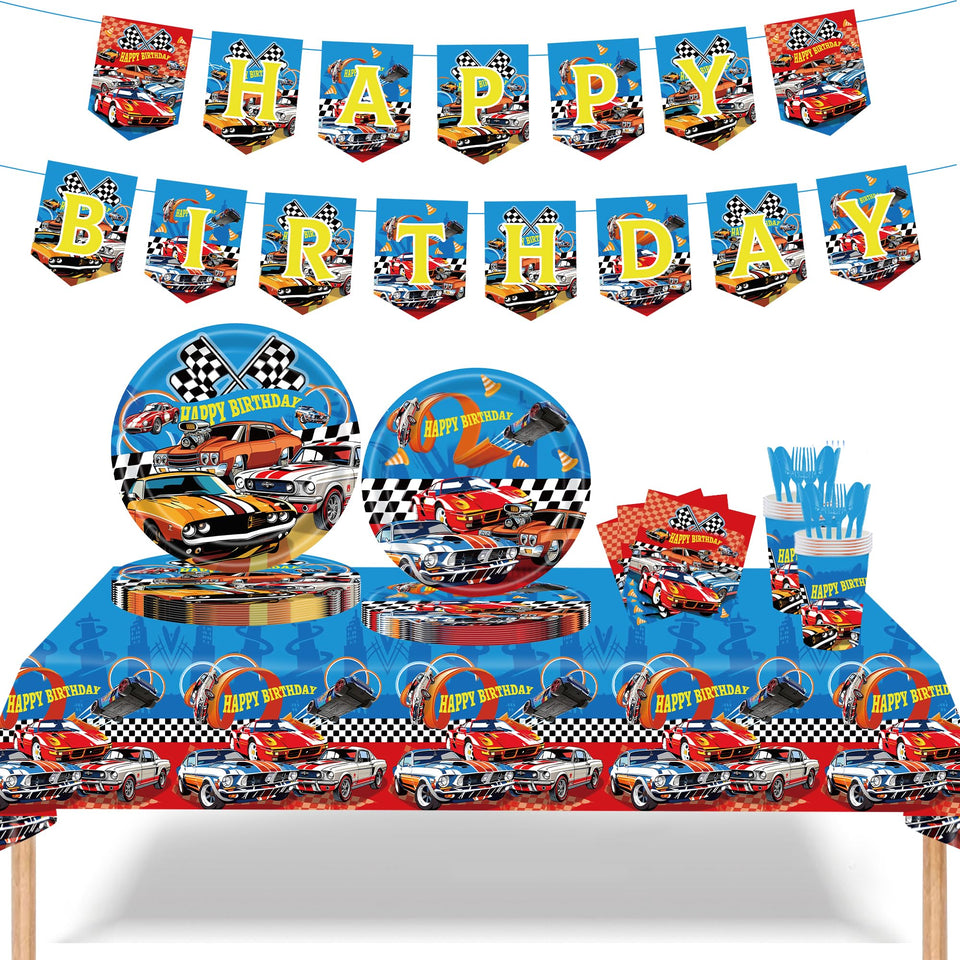 Tesitehi racing car banner for a vibrant birthday party backdrop.