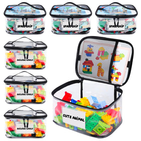 Tesuko 6-pack clear toy storage bags neatly organized on a shelf