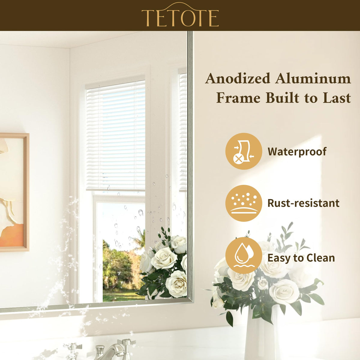 TETOTE mirror is mounted with fixed brackets for stable support
