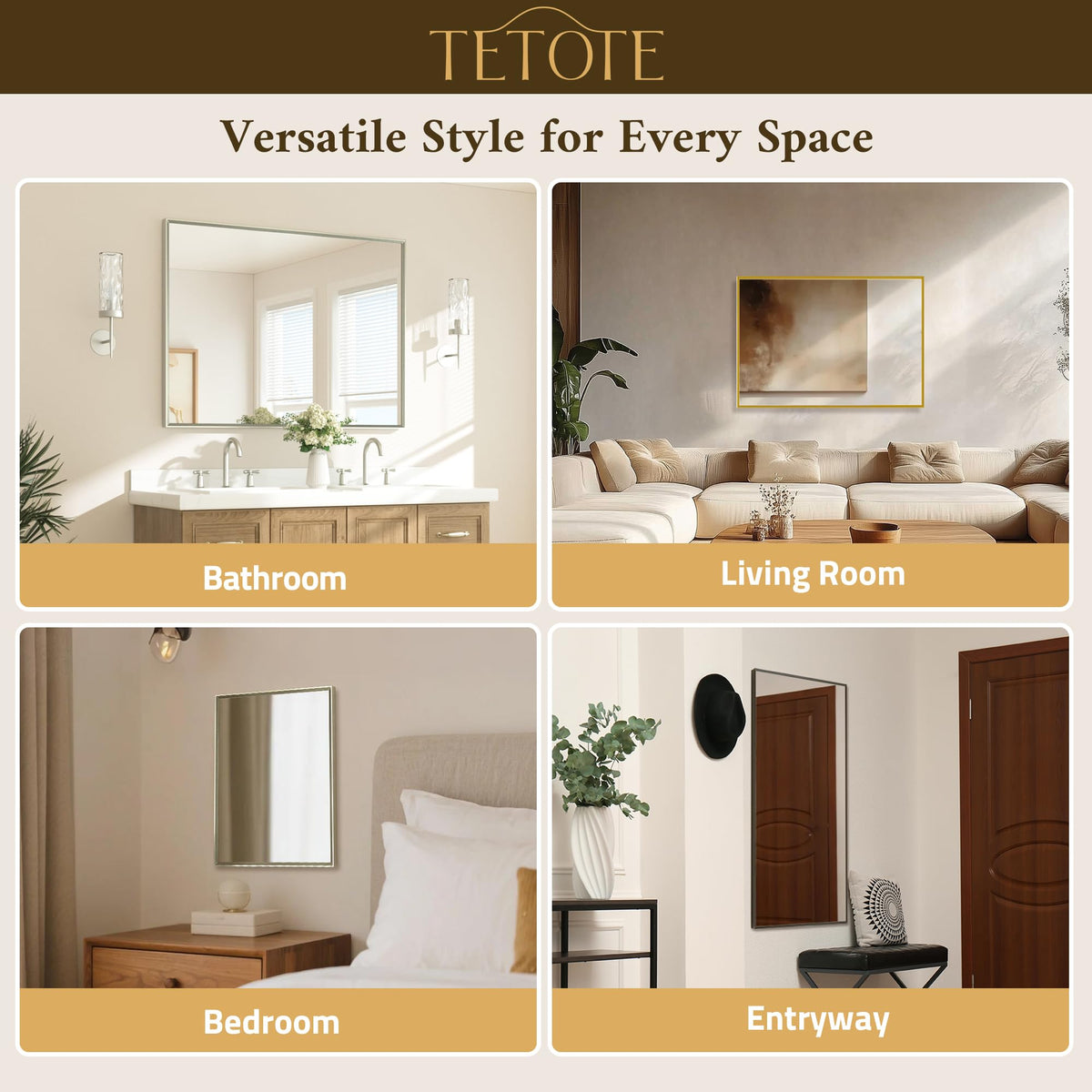 TETOTE brushed nickel mirror complements bathrooms, bedrooms, and entryways with modern style