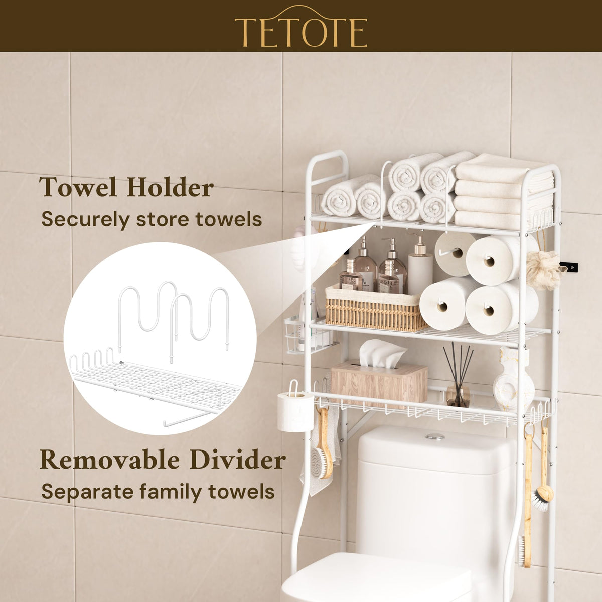 TETOTE side basket with 16 hooks for toiletries and bathroom accessories