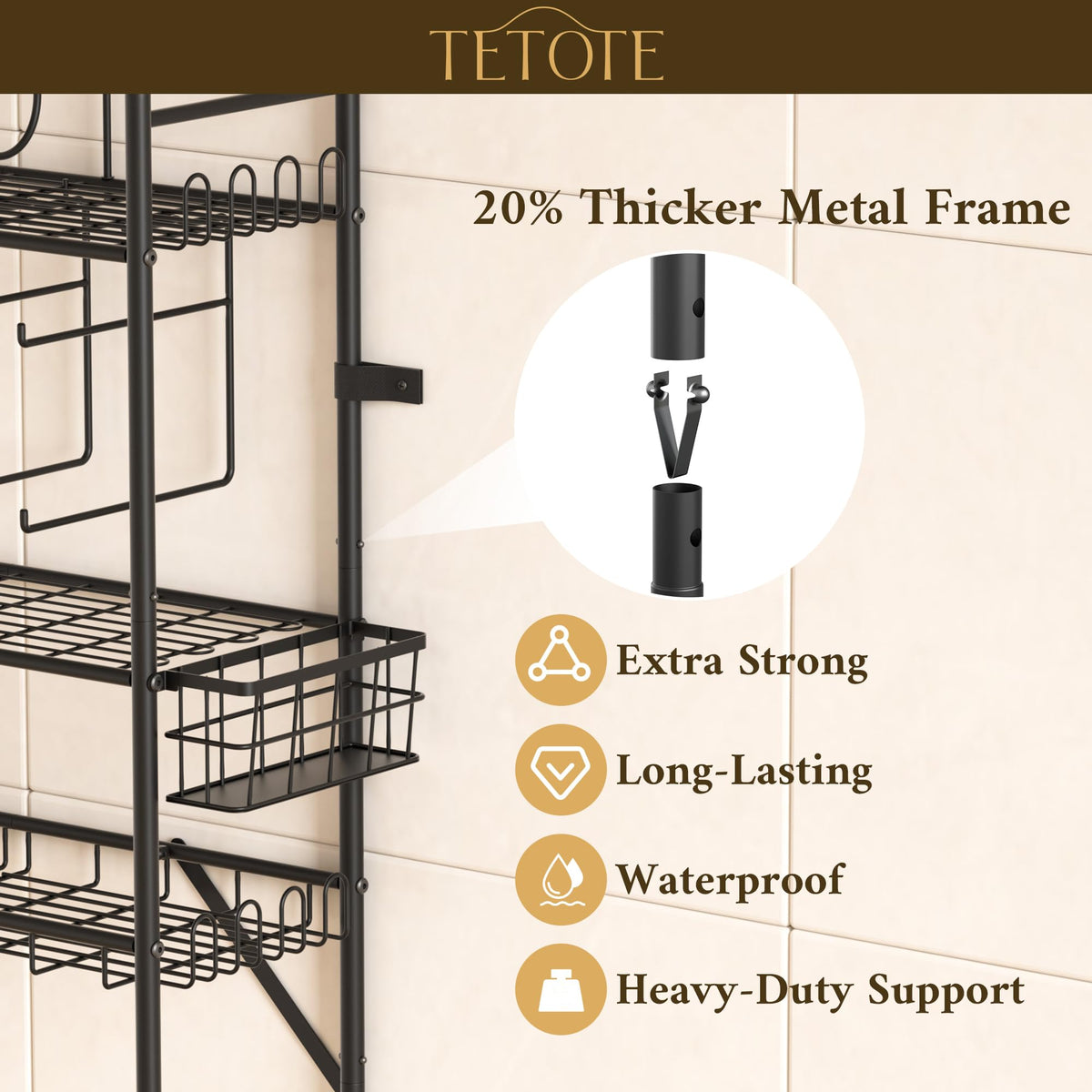 TETOTE rotatable leveling feet for stable placement on uneven floors.