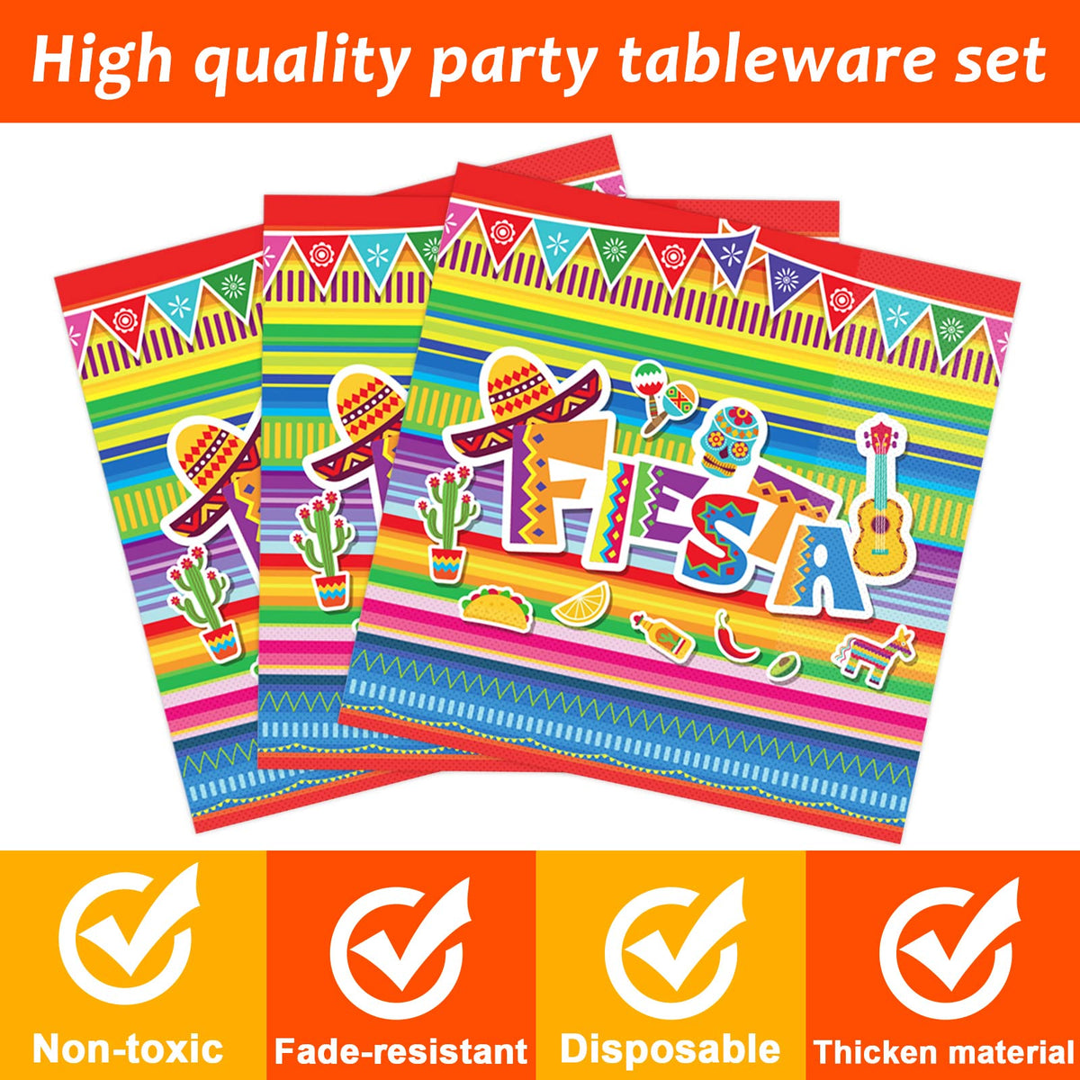 Tevxj 6.5-inch fiesta napkins add color and quick cleanup.