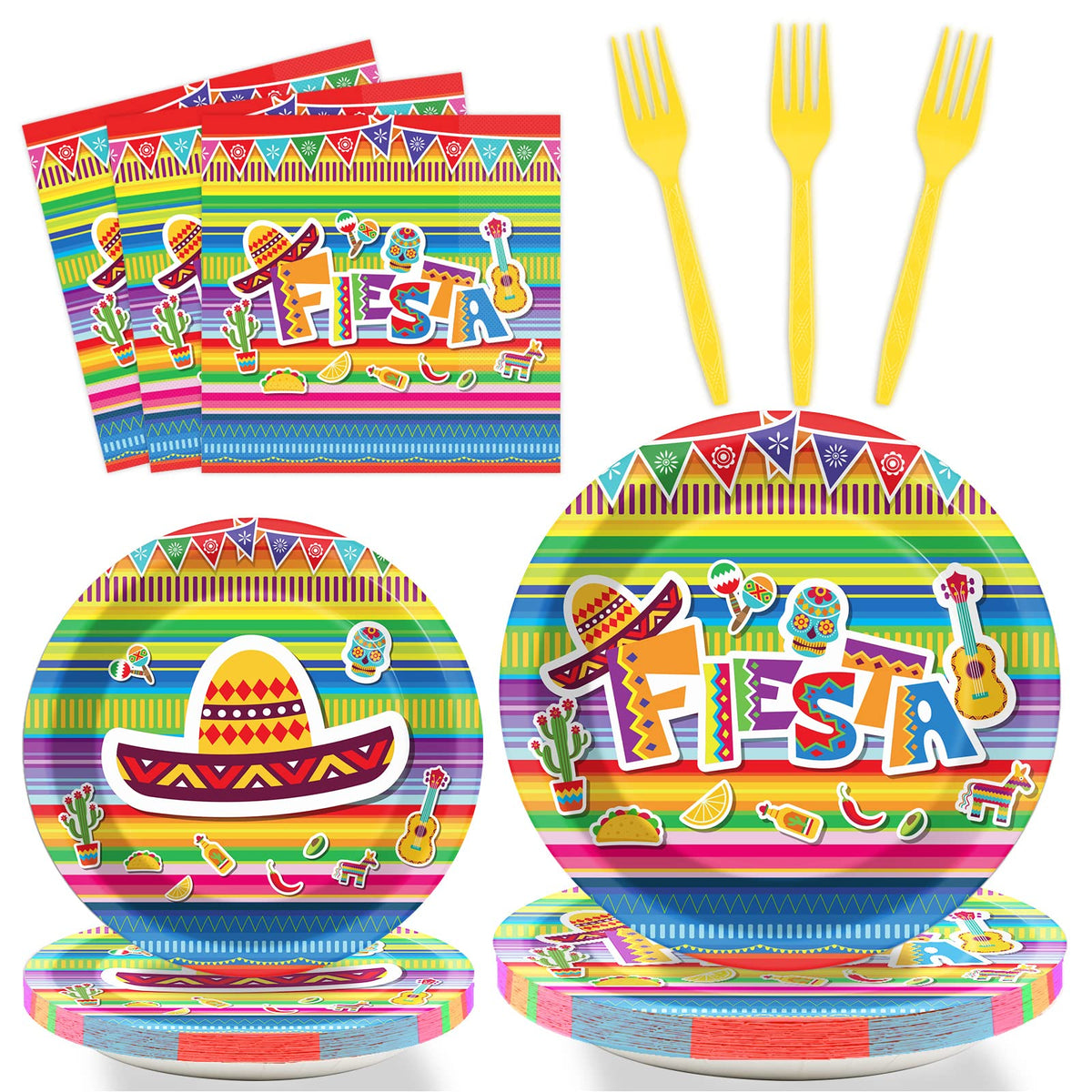 Tevxj 9-inch fiesta plates with colorful stripes for De Mayo celebrations.