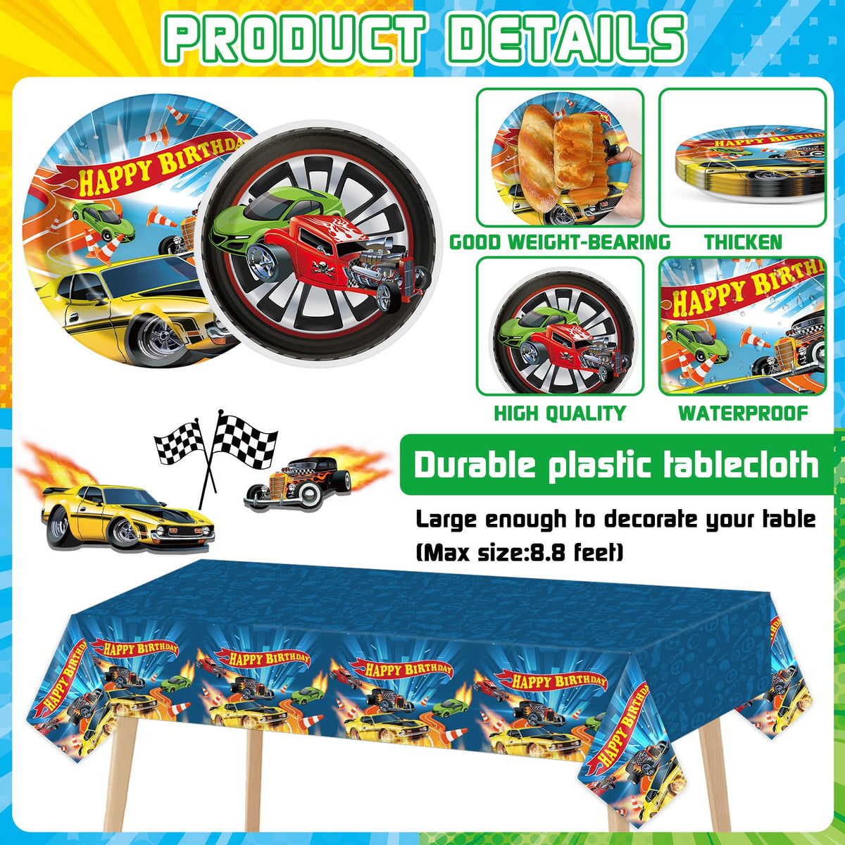 Tevxj happy birthday backdrop creates photo-ready racing scene.