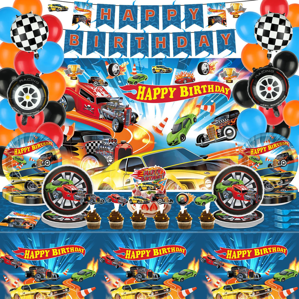 Tevxj hot race car plates 9-inch for festive birthday dining and quick cleanup.