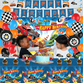 Tevxj race car banner ties party theme together.