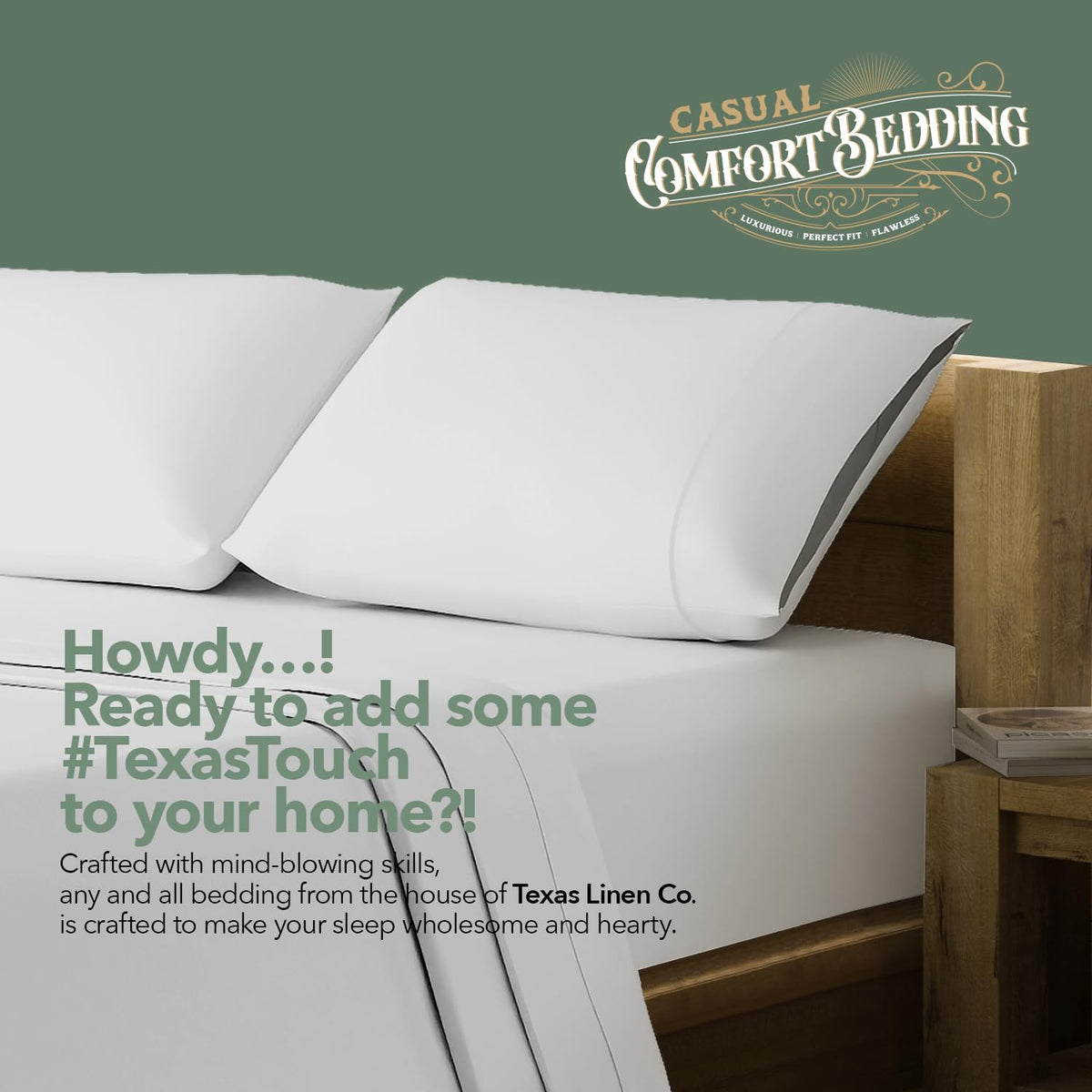 TEXAS LINEN CO. easy-care machine-washable sheets ready for laundry