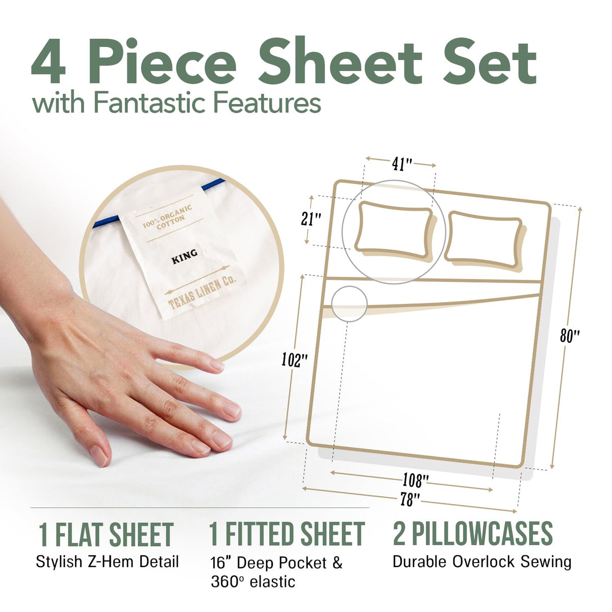 Texas Linen Co flat sheet laid across a bed with ample king size dimensions.