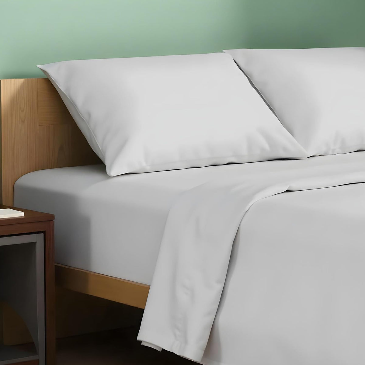 TEXAS LINEN CO. queen percale sheets folded showing crisp, breathable cooling feel