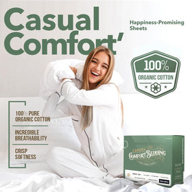 Texas Linen Co. queen percale sheets on bed delivering breathable comfort.
