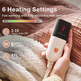 Texciting heated blanket draped over couch for relaxing warmth