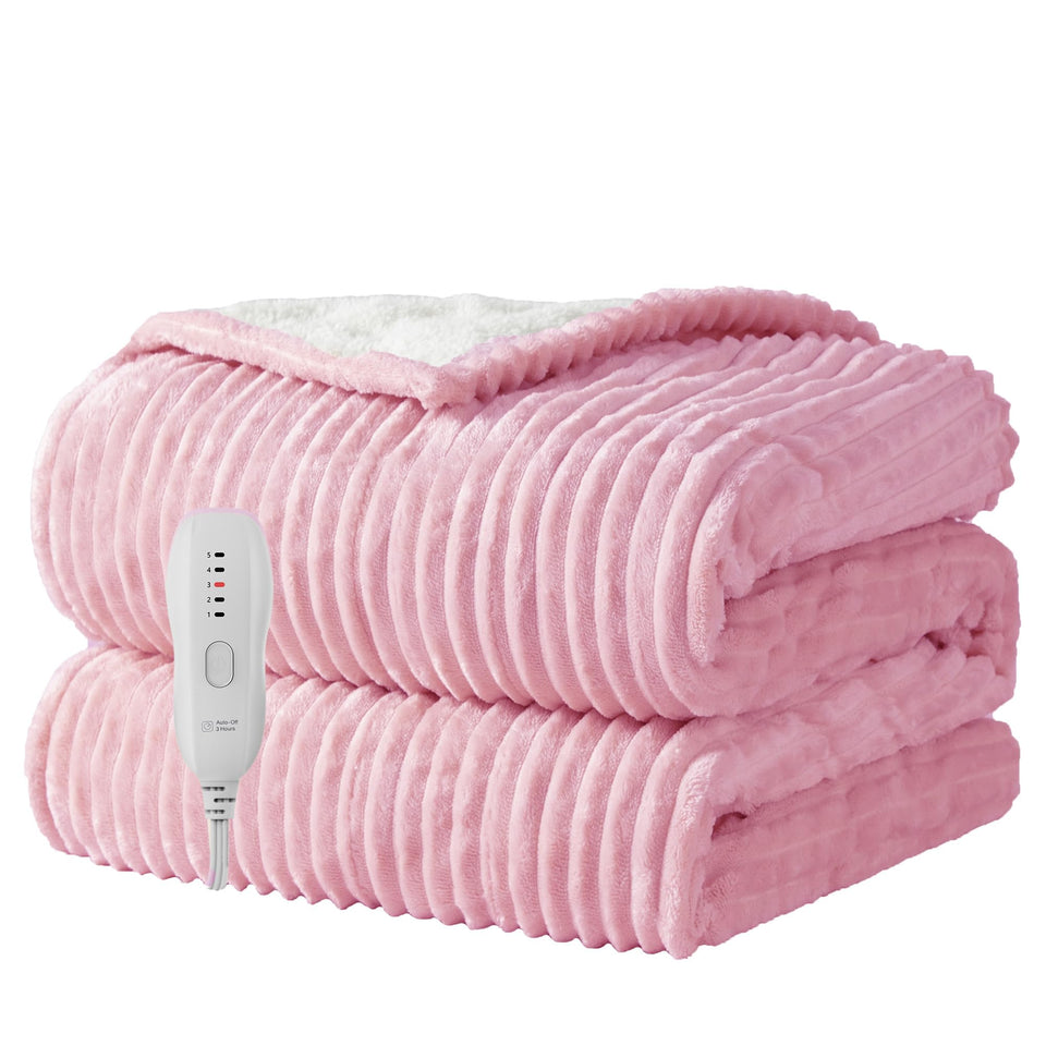 Texciting heated blanket on bed showing the 50x60 size and cozy warmth.