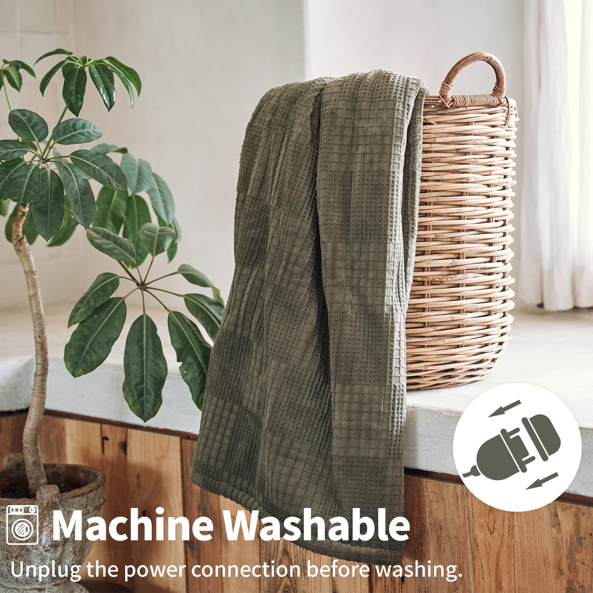 Texciting heated blanket throw is machine-washable for easy care