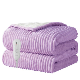 Texciting heated blanket throw in purple with ultra-soft material for cozy warmth on beds or sofas.