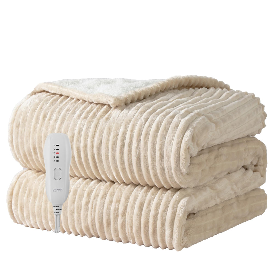 Texciting heated blanket throw in ultra-soft fabric for cozy warmth on bed and couch.
