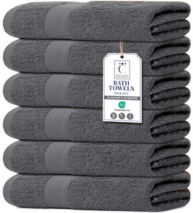 TEXCRAFT six-piece towels in charcoal grey folded to show plush, absorbent cotton.