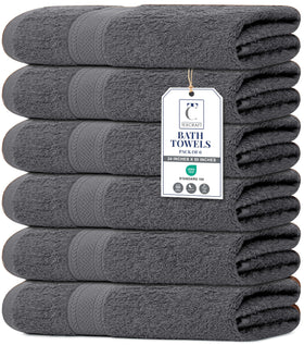 TEXCRAFT large bath towels 24x50 in charcoal grey, ultra-soft and highly absorbent for daily use.