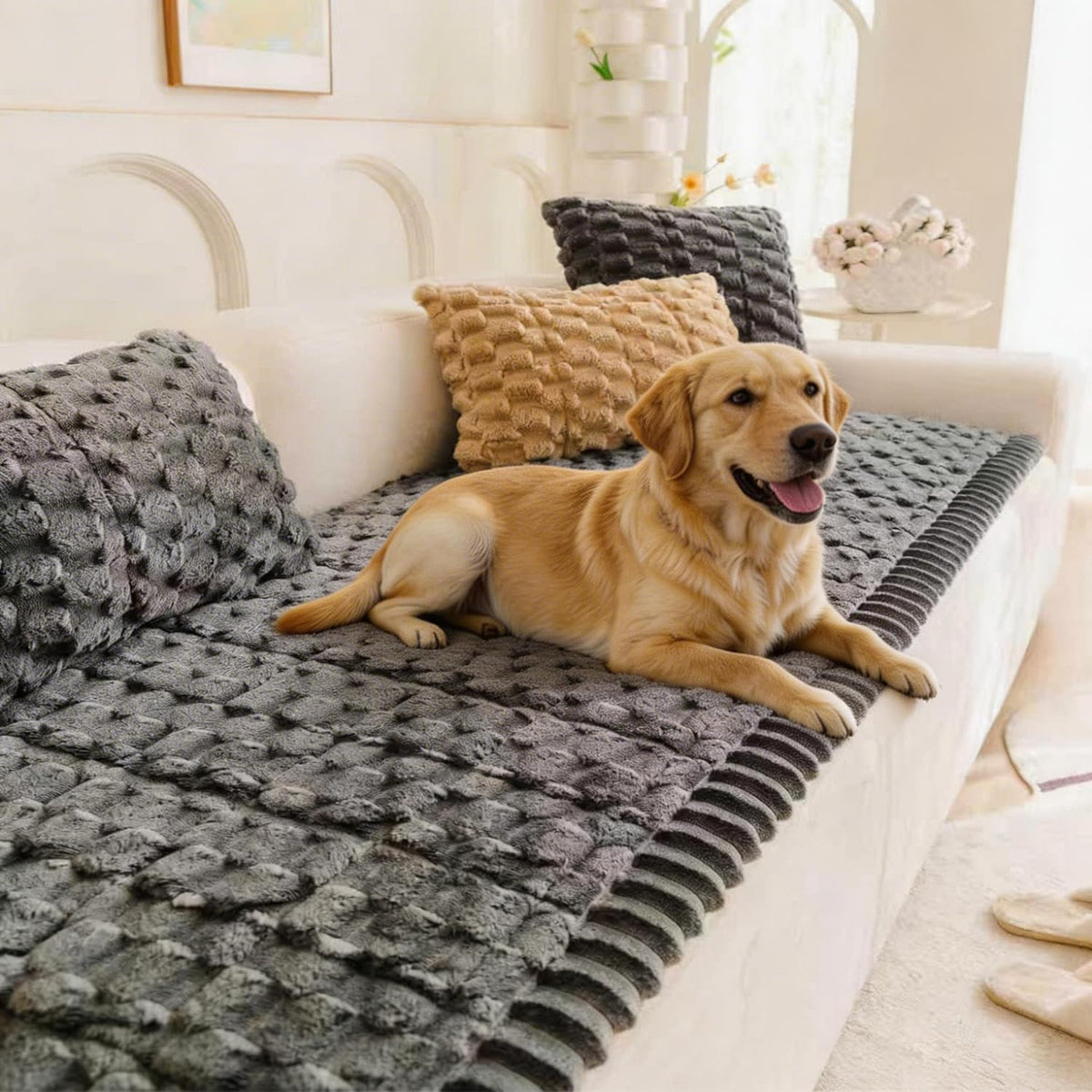 TGODGPY pet couch cover on sofa protects from fur and spills with boho style.