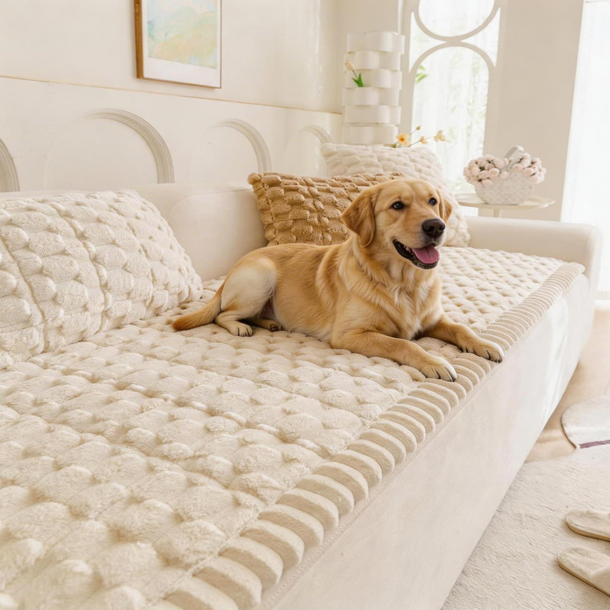 TGODGPY pet couch cover on sofa protects against fur and spills.