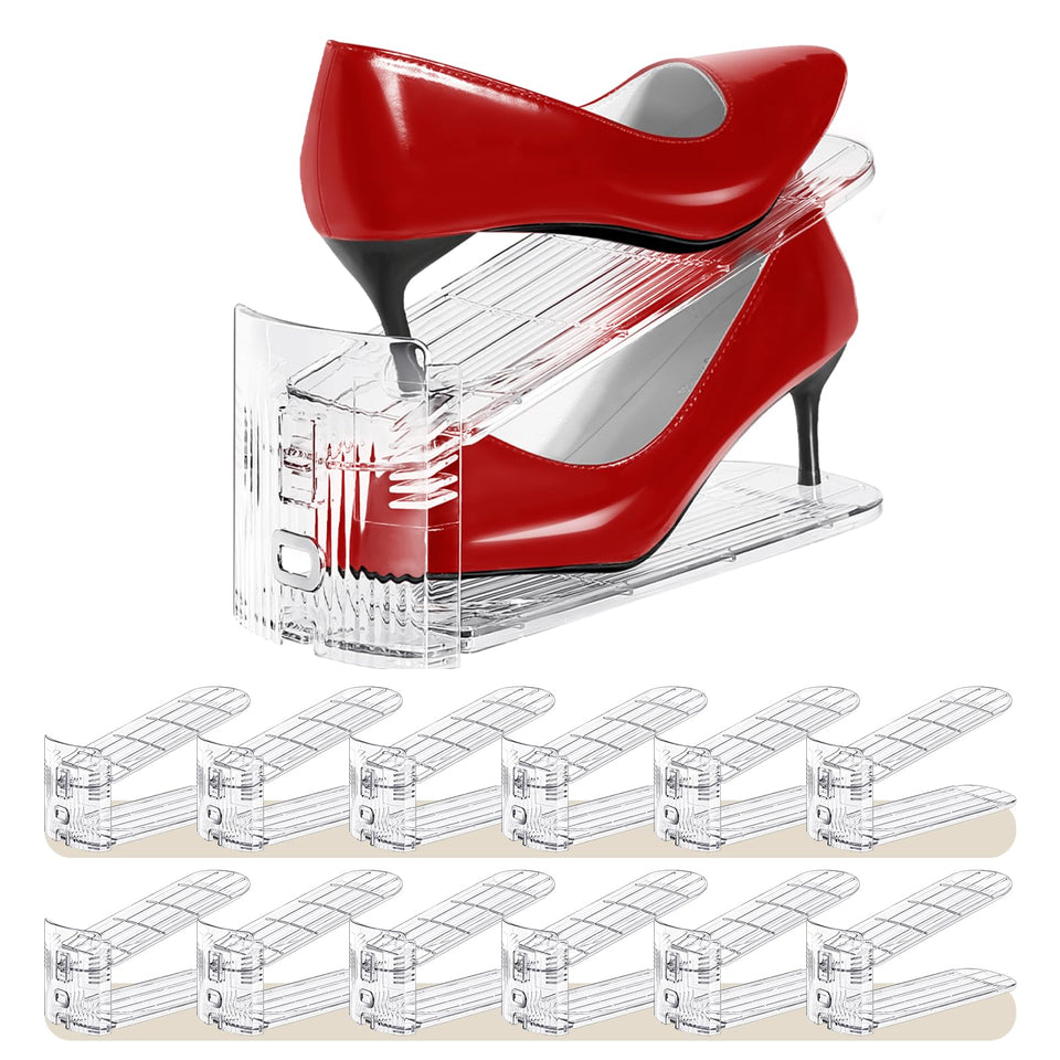Tgzwme shoe slots organizer 12-pack transparent front view for easy shoe finding