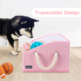 Thankspaw collapsible dog toy box pink collapsed for compact storage