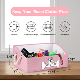 Thankspaw collapsible dog toy box pink side angle showing depth and spacious interior