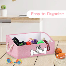 Thankspaw dog toy bin pink with handle for easy lifting and quick cleanup