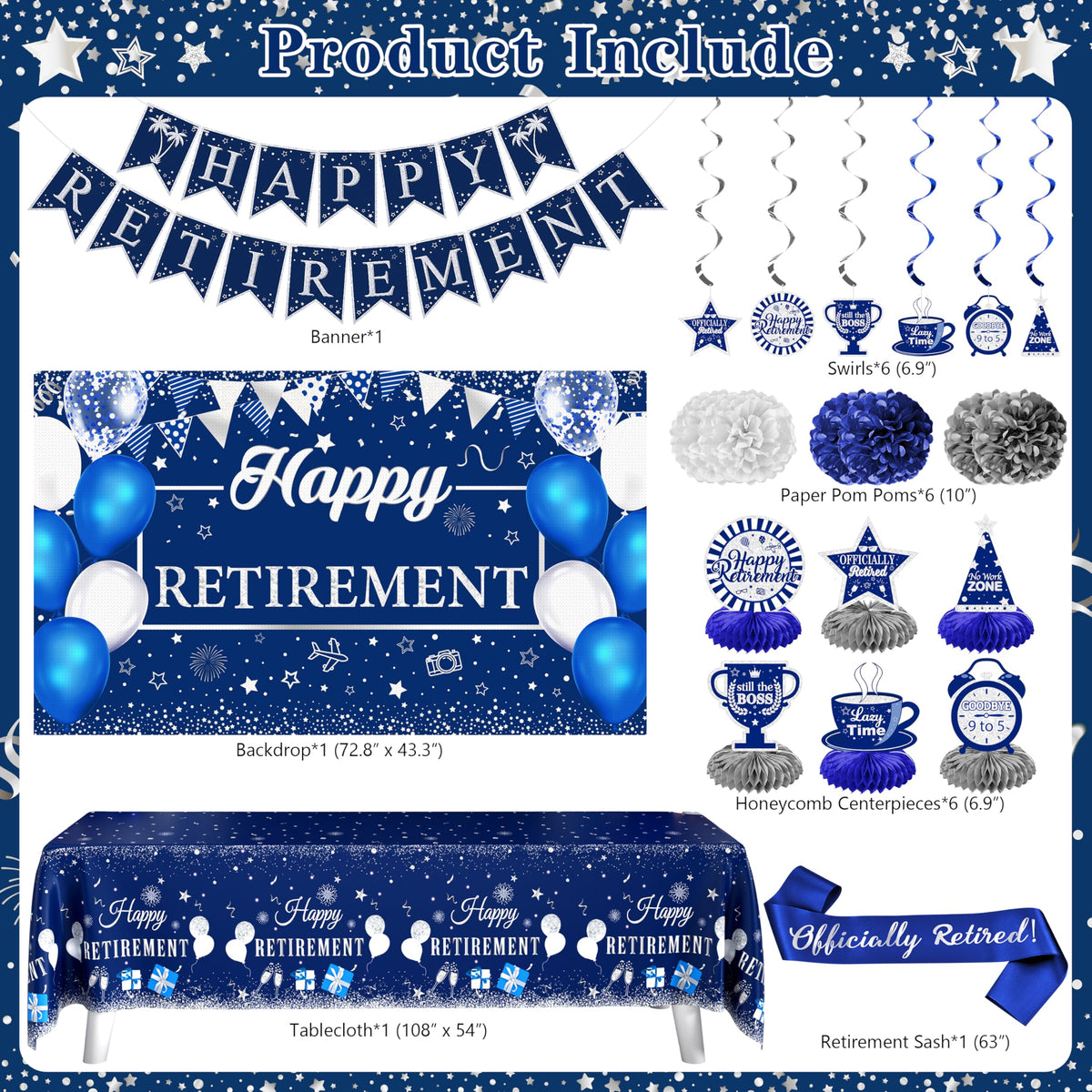 THAWAY retirement backdrop in blue and silver for memorable party scenes
