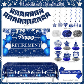 THAWAY retirement backdrop in blue and silver for memorable party scenes