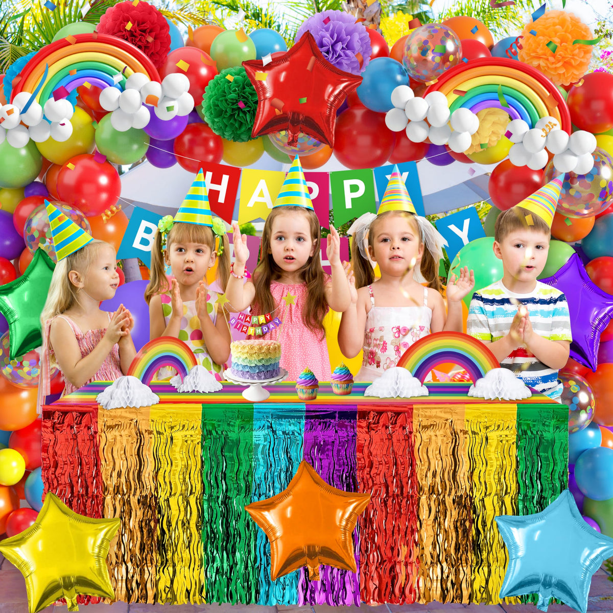 THAWAY colorful balloons set builds a playful rainbow ambiance.