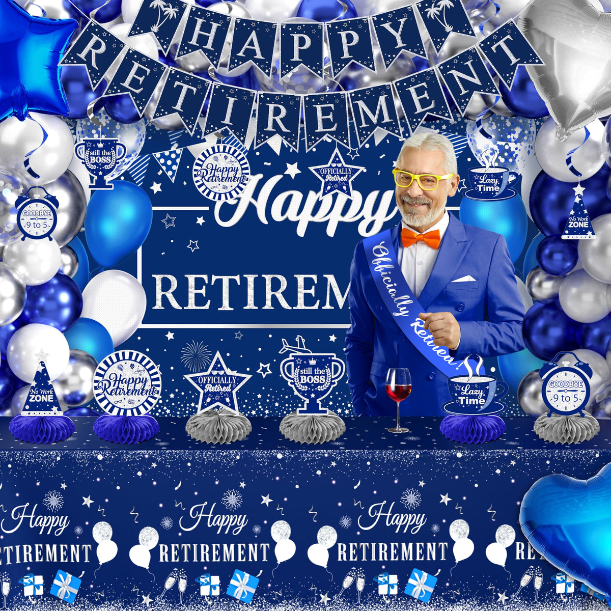 THAWAY blue silver foil balloons create a striking garland display