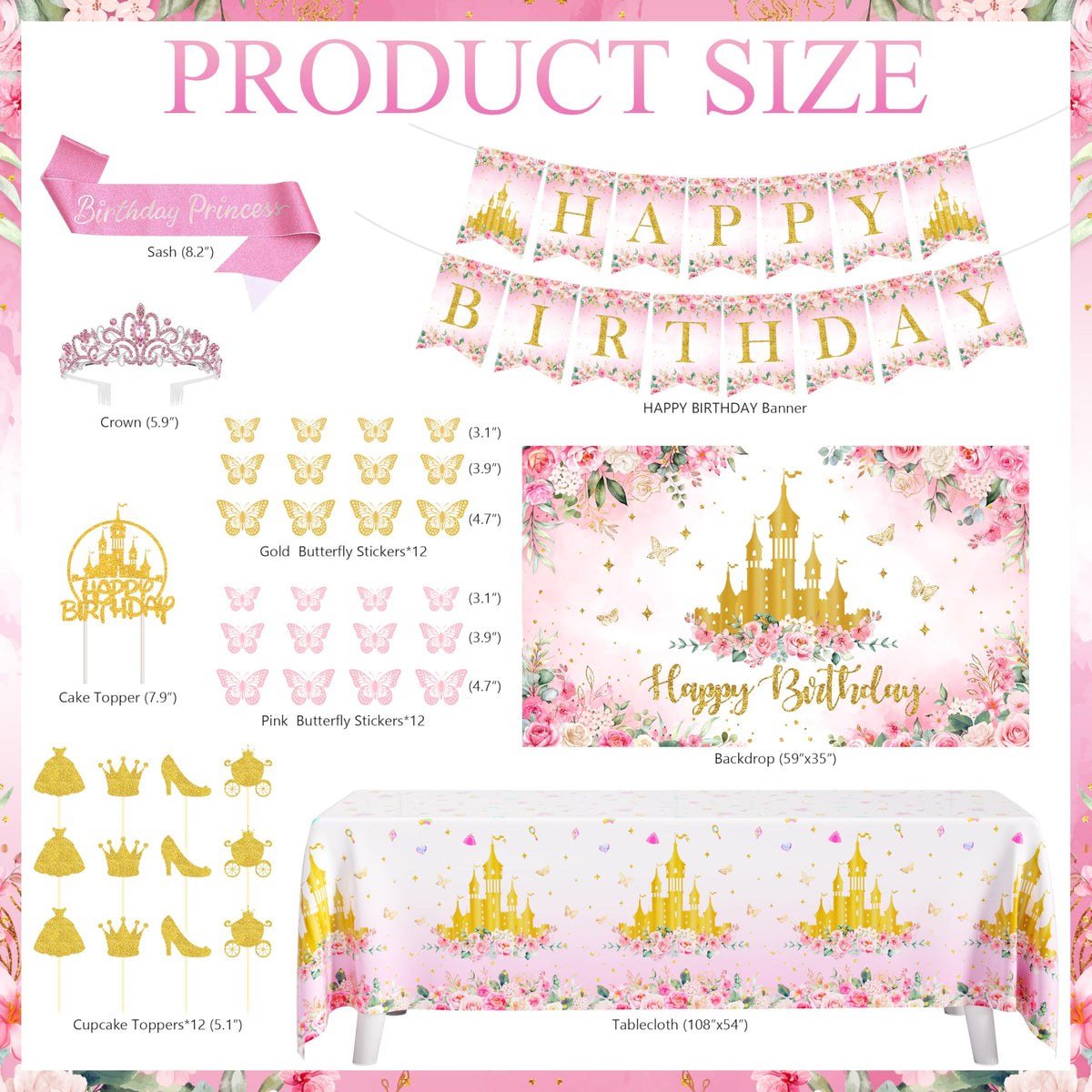 THAWAY birthday banner pink and gold for festive princess celebration