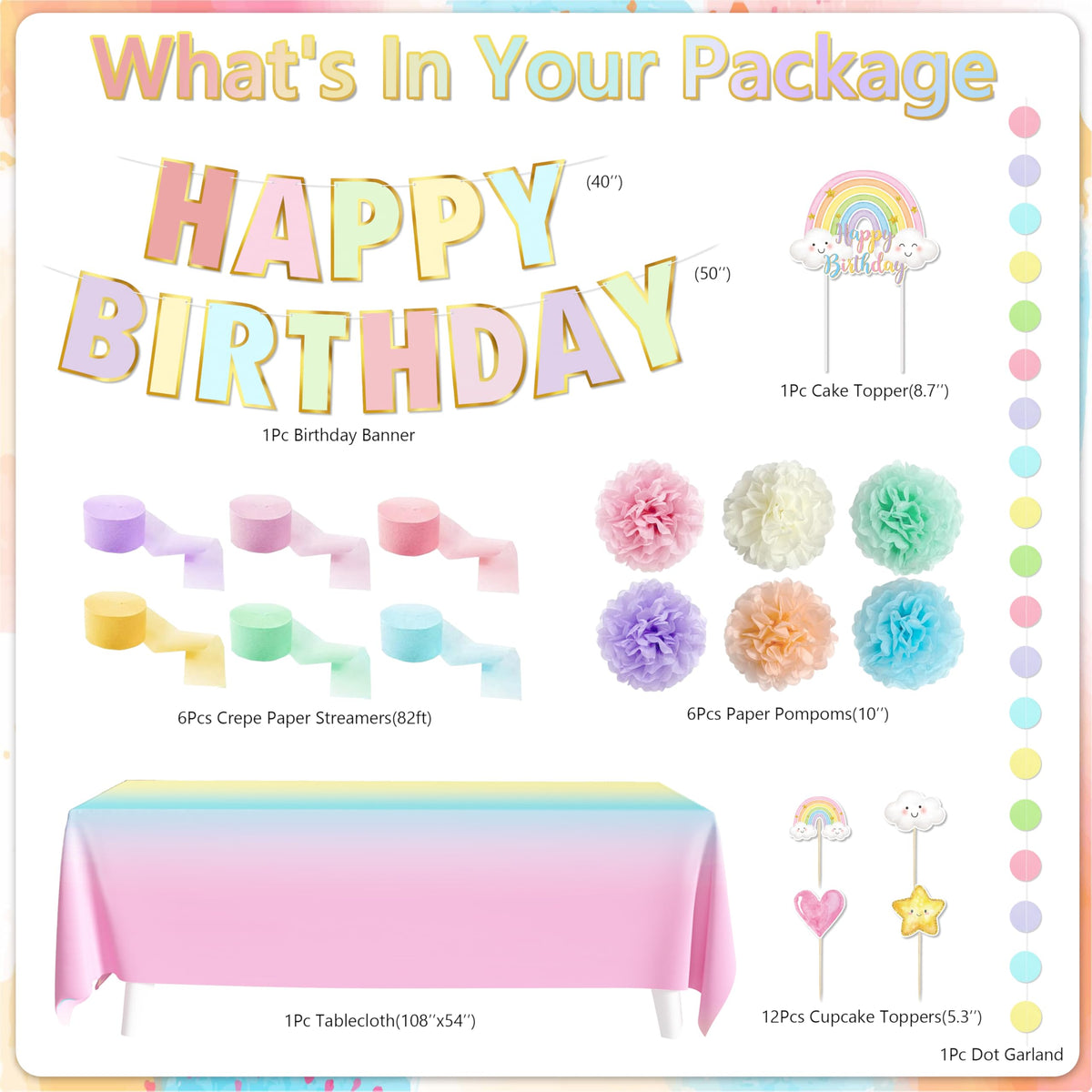 THAWAY pastel tablecloth rainbow design creates a soft, inviting party backdrop