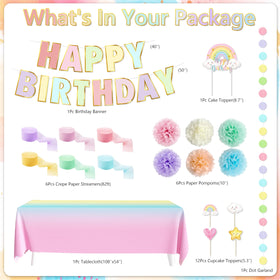 THAWAY pastel tablecloth rainbow design creates a soft, inviting party backdrop