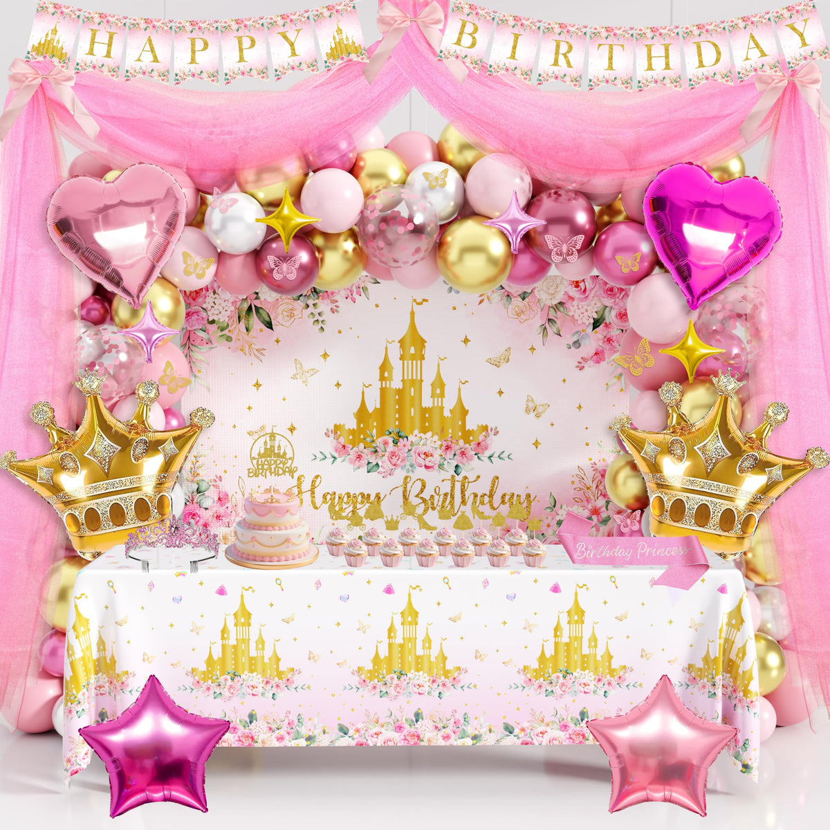 THAWAY princess backdrop pink and gold ideal photo backdrop for a fairy tale party