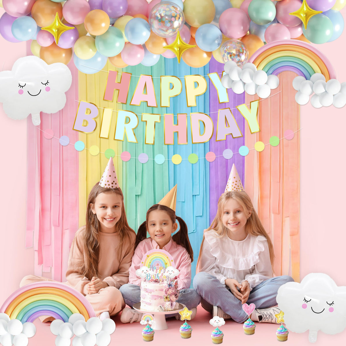 THAWAY rainbow cloud foil balloons brighten backdrops and garlands