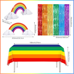THAWAY rainbow tablecloth protects surfaces while tying the color story together.