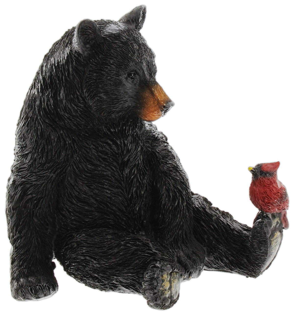 Resin finish emphasizes color-rich fur and cardinal plumage.