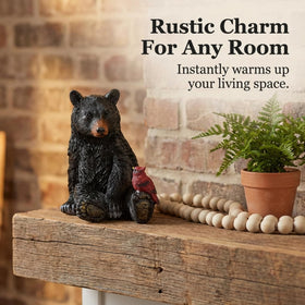 Display on a shelf beside books adds woodland ambiance to living spaces.