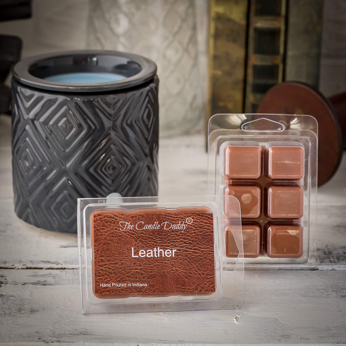 The Candle Daddy Leather cubes in decor setup enhance home ambiance with strong, authentic scent.