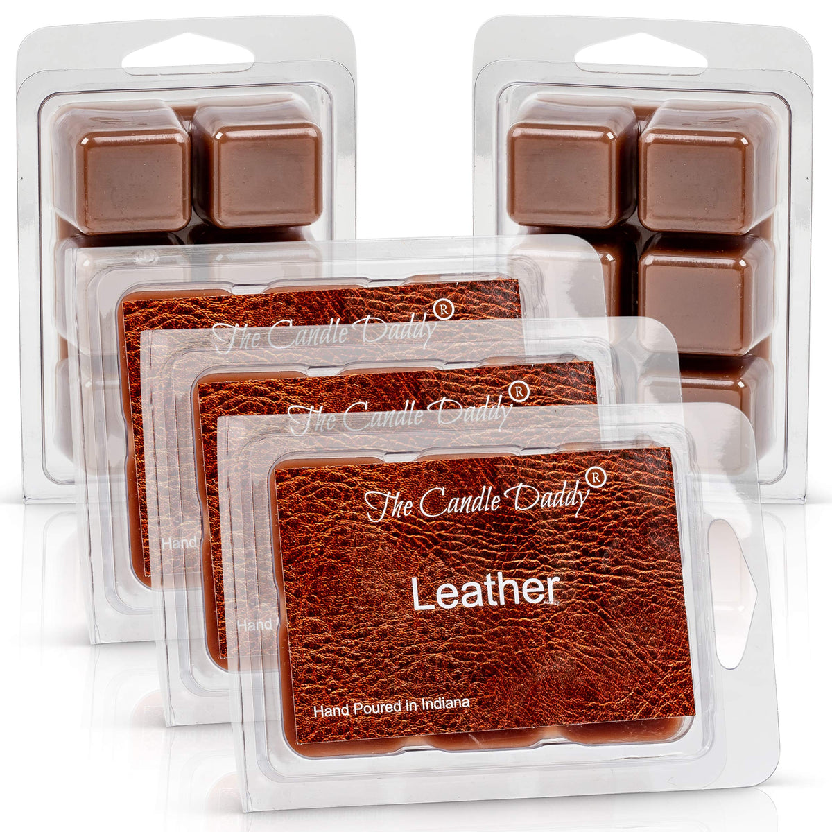 The Candle Daddy Leather wax cubes close-up showing authentic leather aroma for living spaces.