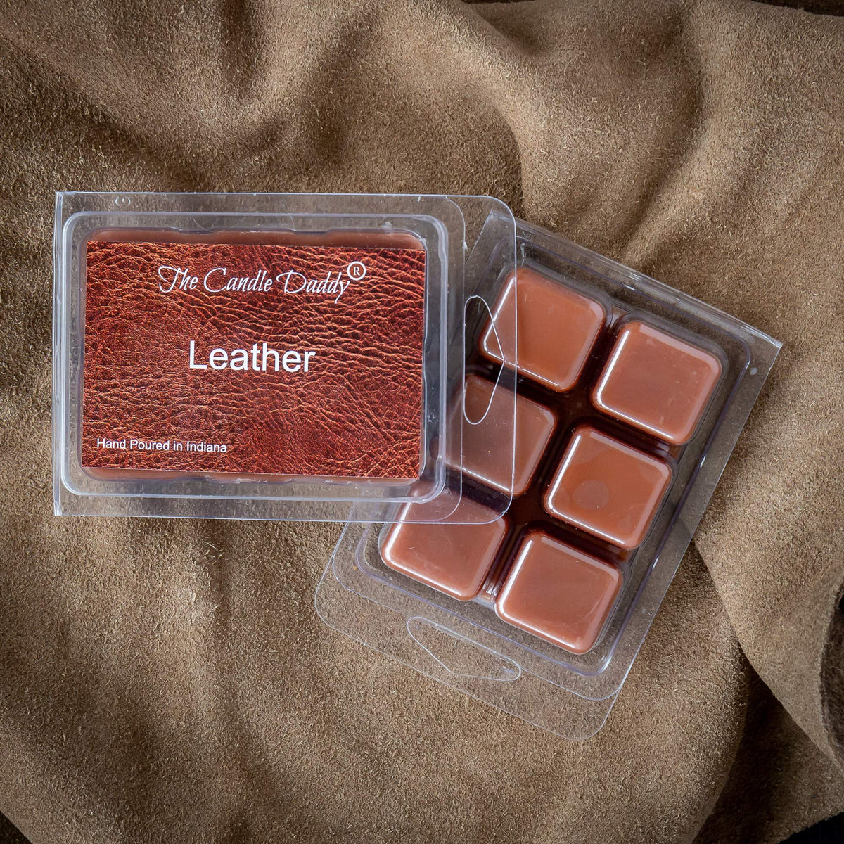 The Candle Daddy Leather wax cubes pack stacked, ideal gift that lasts and delights.