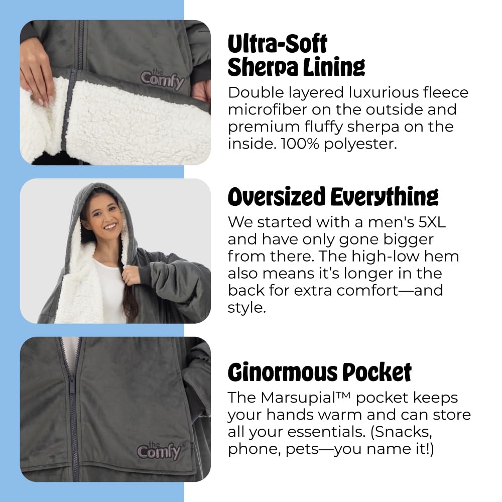 The Comfy Original Full Zip cloud-sherpa lining adds luxe softness.