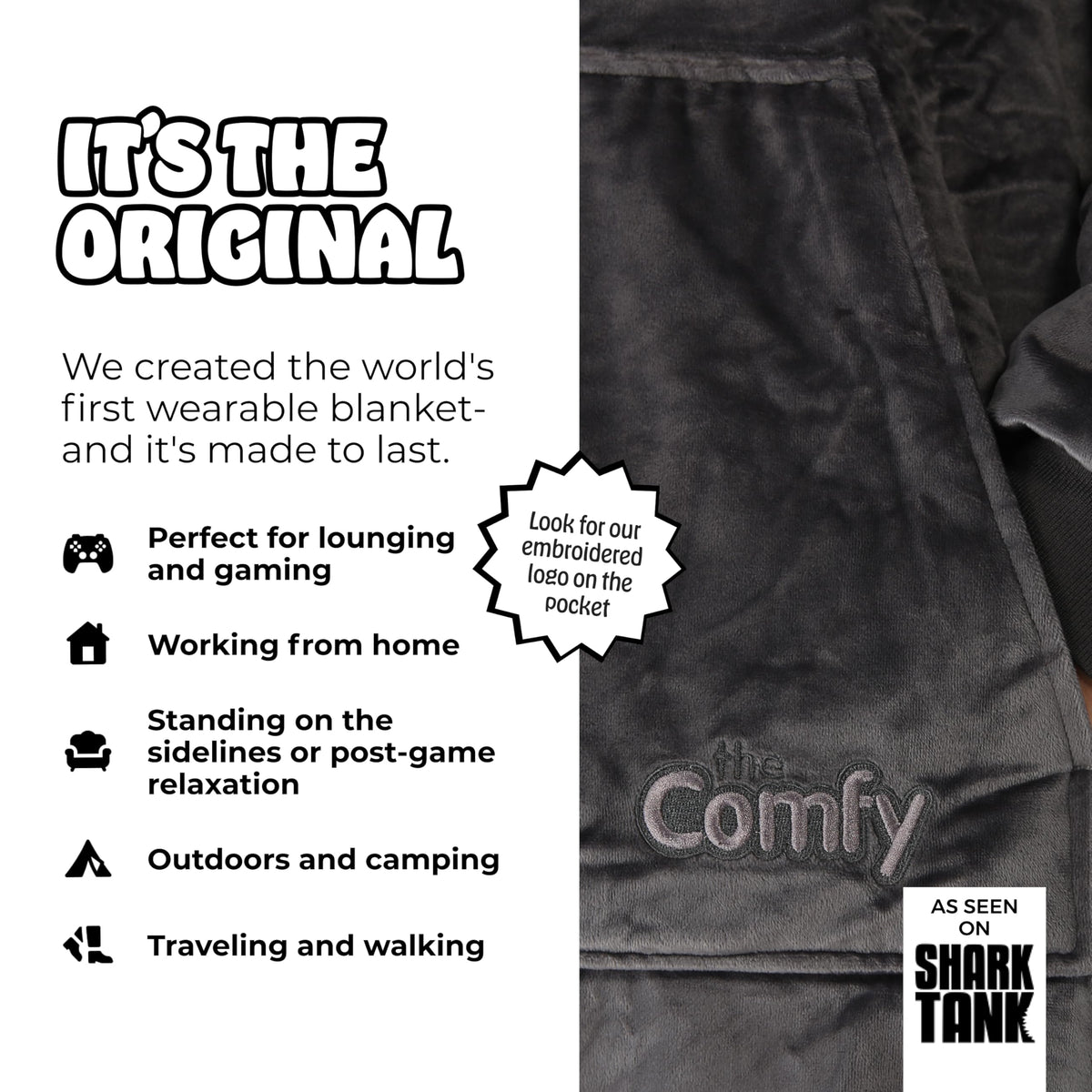 The Comfy Original oversized design provides full coverage for lounging and streaming.